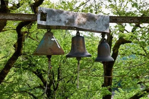 A three old bronze bells Stock Photos