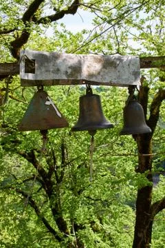 A three old bronze bells Stock Photos