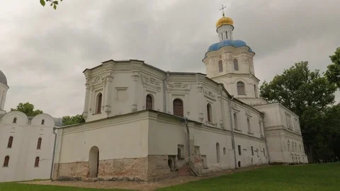 Three Old Churches Museums Architectural Heritage of Ukraine Panorama of Garden Stock Footage 71634882