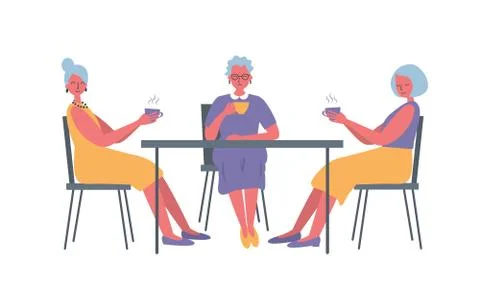 Three old ladies in the cafe Stock Illustration
