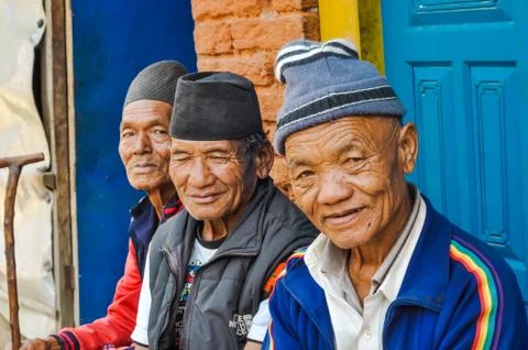 Three old men in Nepal Stock Photos