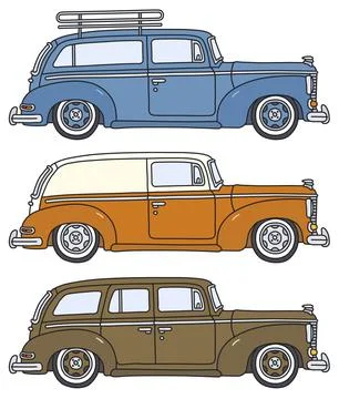 Three old station wagons Stock Illustration