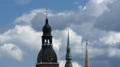 Three old town towers Riga 스톡 동영상 62265137