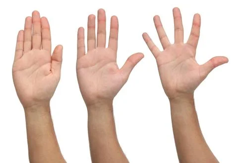 Three open hands on differents possitions Stock Photos
