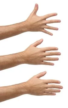 Three open hands on differents possitions Stock Photos