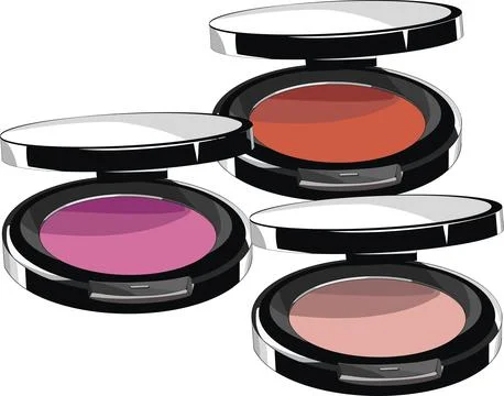 Three Open Makeup Compacts with Blush Shades Displayed Stock Illustration