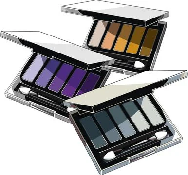 Three Open Makeup Palettes with Assorted Eyeshadow Shades Stock Illustration