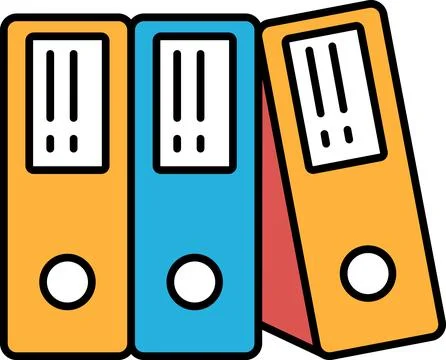 Three orange and blue binders stacked on top of each other Stockillustratie