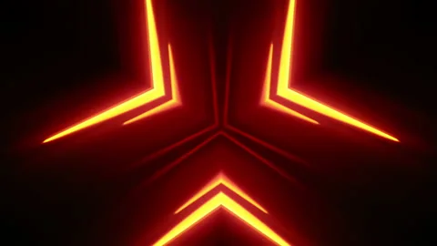 Three orange blinking triangular neon arrows move towards center. Stock Footage 234405541