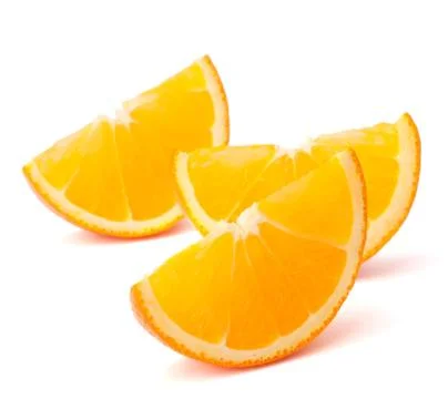 Three orange fruit segments or cantles Stock Photos