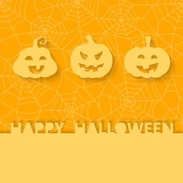 Three orange pumpkins on background of the web. Halloween vector card Stock Illustration