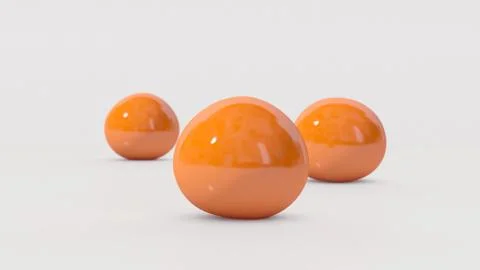 Three orange soft balls falling and jumping. White background. 3d render. Stock Illustration