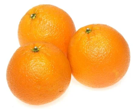 Three oranges on white background Stock Photos