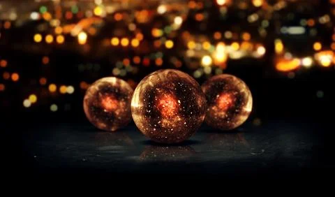 Three Orb Orange 3D Bokeh City Background Loop Animation Stock Illustration