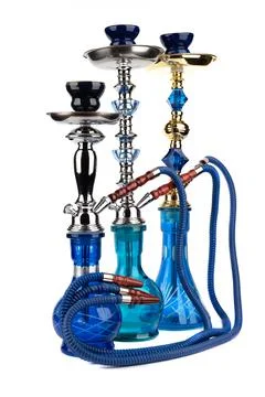 Three oriental hookahs isolated on a white background. Stock Photos