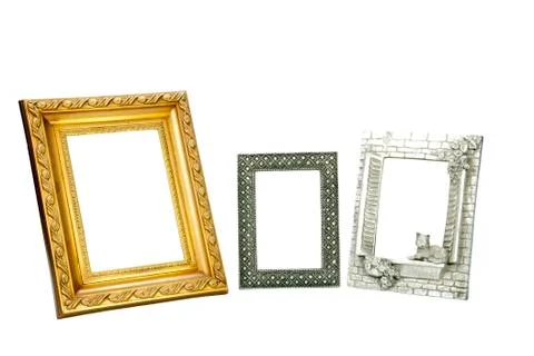 Three ornate empty picture frames in various sizes Stock Photos
