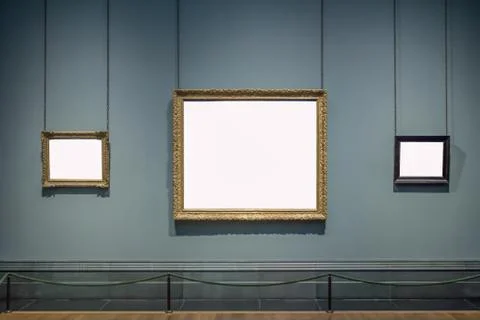 Three Ornate Picture Frames Art Gallery Museum Exhibit Blank White Isolated Stock Photos