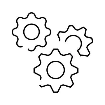 Three outline gears representing process settings and configuration Illustrazione stock