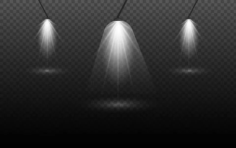 Three overhead spotlights create bright dramatic light beams on a dark Stock Illustration