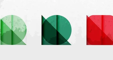 Three overlapping circles, green, dark green, red. Textured background. Abstract Illustrazione stock