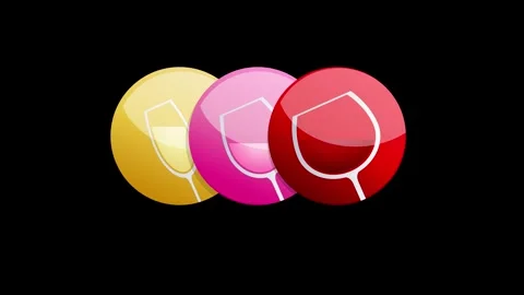 Three overlapping glossy circles containing wineglass icons represent red, .. Stock Footage 305627915