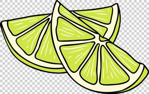 Three overlapping lime wedges are appearing in hand-drawn cartoon style, Stock Illustration