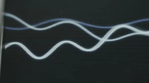 Three overlapping sine-like waves from a real-time monitor of frequency Stock Footage 335486206