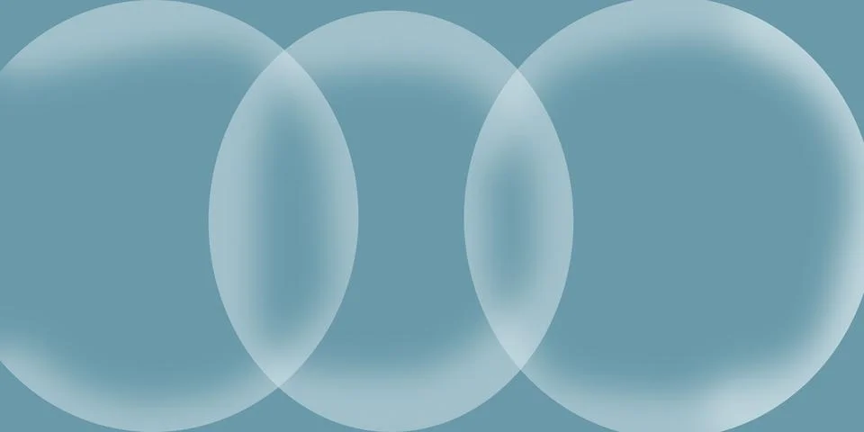 Three overlapping translucent light blue circles on a dusty teal background.. Illustrazione stock