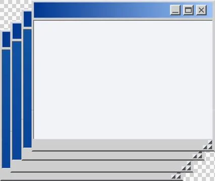 Three overlapping windows are showing flat UI on transparent background with Stock Illustration