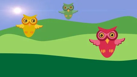 Three owls flying.  Stock Illustration