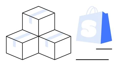 Three Packed Boxes Next to a Blue Shopping Bag with a White S Symbol 库存插图