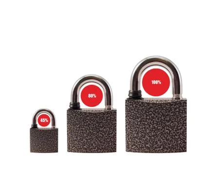 Three padlocks on a white background. Security, protection, reliability. Stock Photos