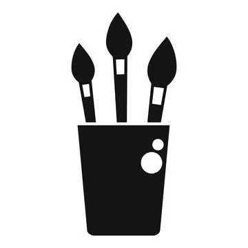 Three paint brushes standing in a jar for artists studio or creative workplace Stock Illustration