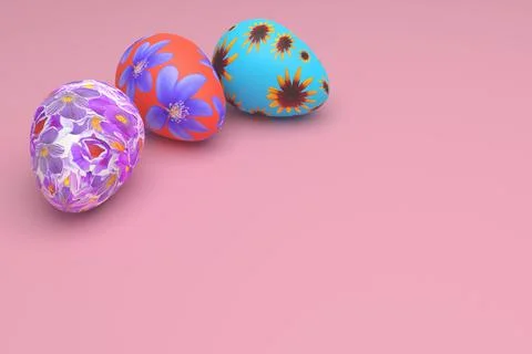 Three painted Easter eggs. 3D render. Stock Illustration