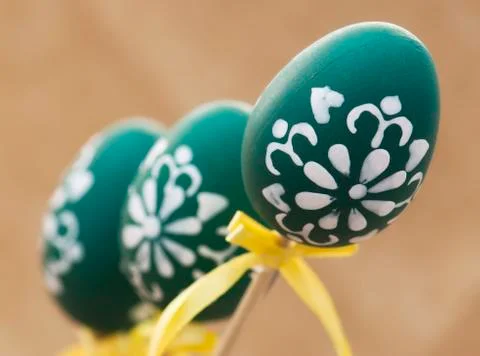 Three painted easter eggs Stock Photos
