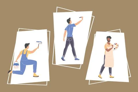 Three painters painting Stock Illustration