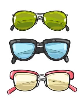 Three Pairs of Sun Glasses. Different Spectacles Ilustración de archivo