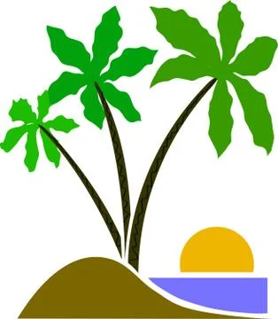 Three Palm tree cartoon vector eps emblem Stock Illustration