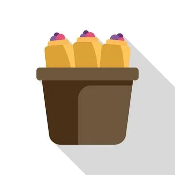 Three pancakes with berries in a plastic container with long shadow Illustrazione stock
