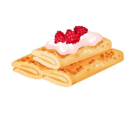Three pancakes in the shape of a roll folded over the mountain. Vector Ilustração Stock
