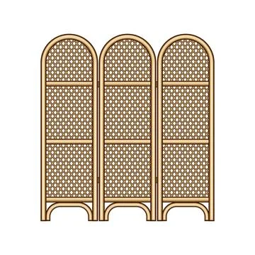 Three panel rattan room divider for privacy Stock Illustration