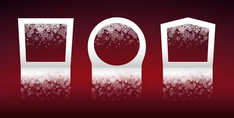 Three Paper Christmas Neon Frames with Snowflakes Stock Illustration