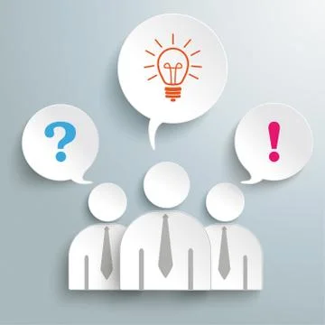 Three paper humans questions idea confirmation piad Stock Illustration