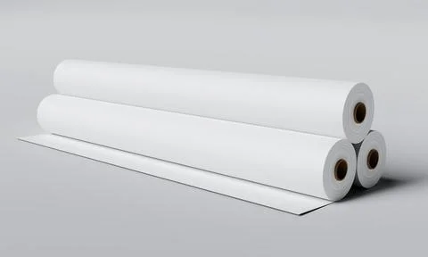 Three paper rolls on gray background. Object and industry concept. 3D illus.. Stock Photos