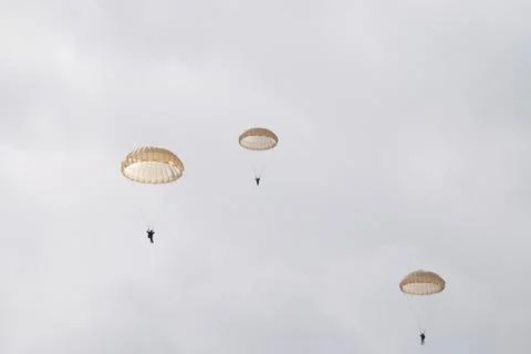Three parachuters on the sky 스톡 사진