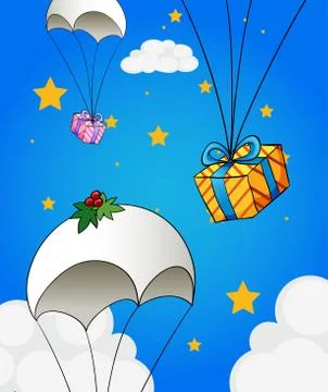 Three parachutes with gifts Stock Illustration