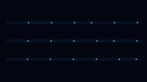 Three parallel horizontal lines featuring evenly spaced glowing blue dots Stockbeeldmateriaal 338309893