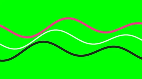 Three parallel wavy lines in pink, white, and black on a green background Stock Footage 340267002
