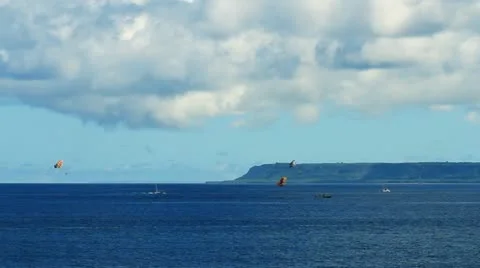 Three Parasailing Boats on Ocean Video stock 10905822