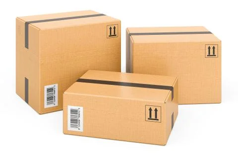 Three parcels. Shipping and logistics concept, 3D rendering Stock Illustration